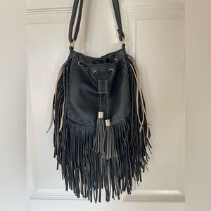 Fringe Black Bucket Bag
